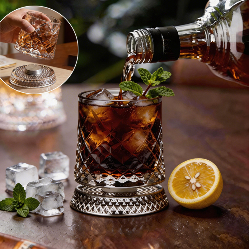 Crystal Wine Glass - 280ml Rotate Whiskey Glasses with Glass