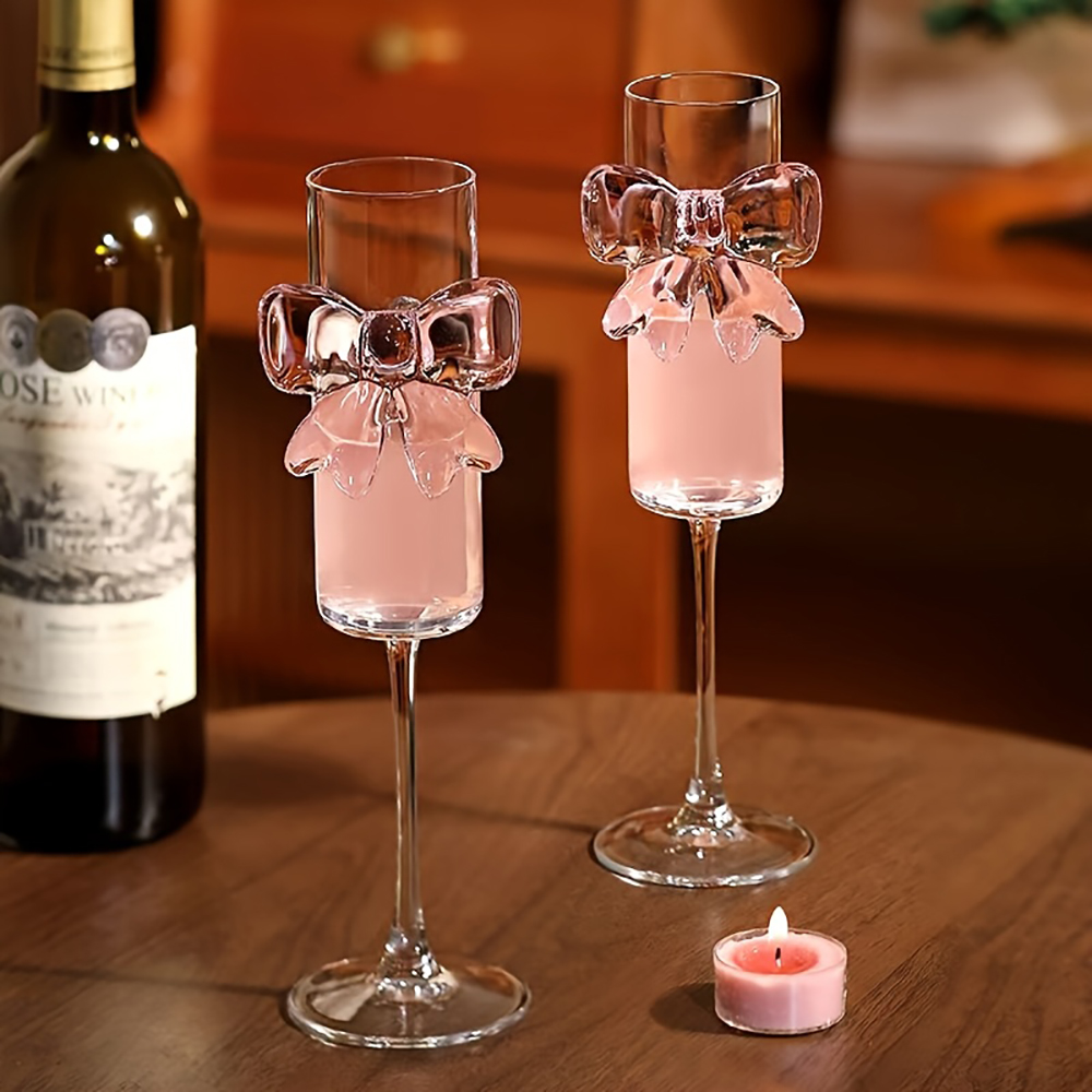 1-pack creative pink bow champ - đánh giá và giá Crystal Wine Glass