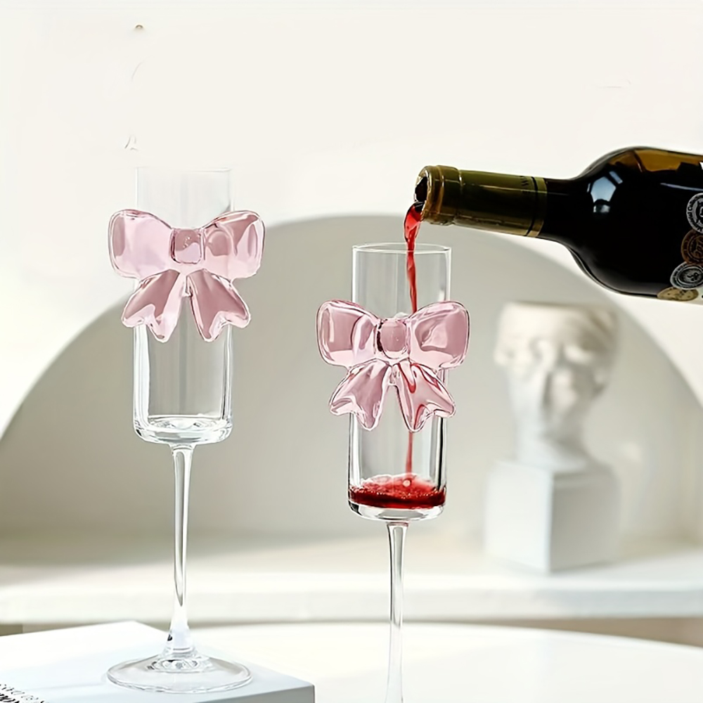 1-pack creative pink bow champ - đánh giá và giá Crystal Wine Glass